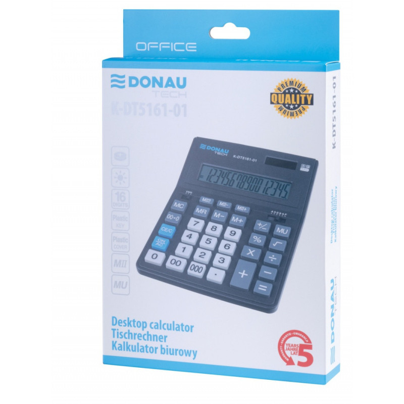 Kalkulator biurowy DONAU TECH OFFICE, CI-CDB1601BK, 16-cyfr. wyświetlacz, wym. 201x155x35mm, czarny