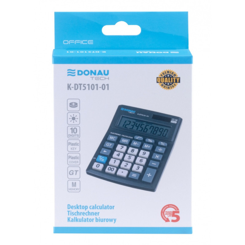 Kalkulator biurowy DONAU TECH OFFICE, CI-CMB1001BK, 10-cyfr. wyświetlacz, wym. 137x101x30mm, czarny