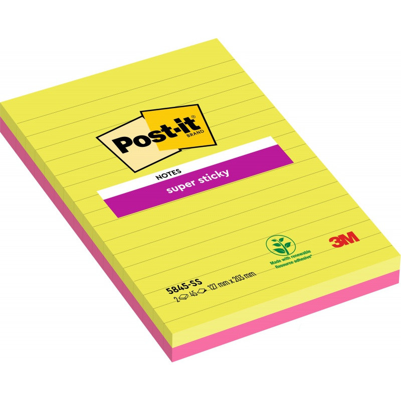 Karteczki samoprzylepne POST-IT® Super Sticky XXXL w linię (5845- SS), 127x203mm, 2x45 kart., paleta marrakesz