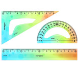 Zestaw geometryczny KEYROAD, pastel, z linijką 20cm, 3 szt., zawieszka, mix kolorów
