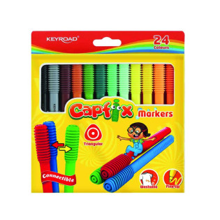 Flamastry KEYROAD, trójkątne, zmywalne, łączone, 24 szt., pudełko, mix kolorów