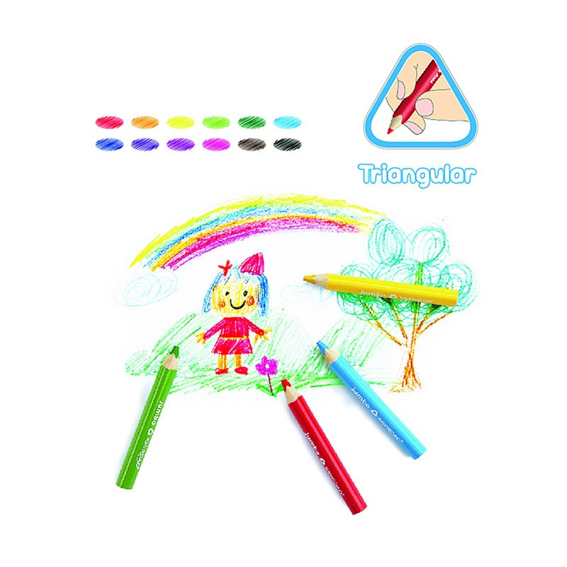 Kredki ołówkowe KEYROAD, JUMBO Junior, 3mm, trójkątne, 12 szt., pudełko, mix kolorów