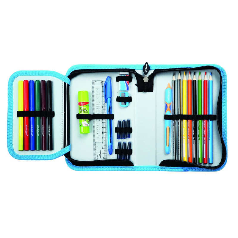 Piórnik KEYROAD, wyposażony, 29 elementów, 19x13x4,2 cm, mix kolorów