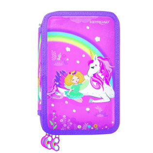 Piórnik KEYROAD, wyposażony, 3-komorowy, 52 elementy, 20,5x13,5x6 cm, mix kolorów