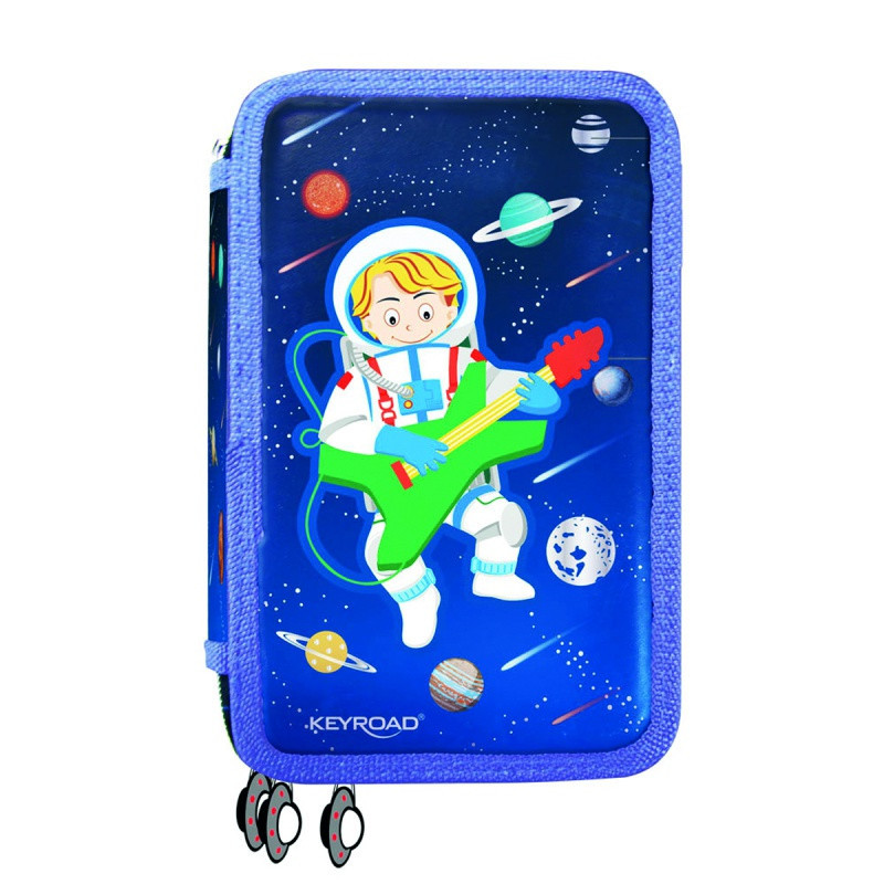 Piórnik KEYROAD, wyposażony, 3-komorowy, 52 elementy, 20,5x13,5x6 cm, mix kolorów