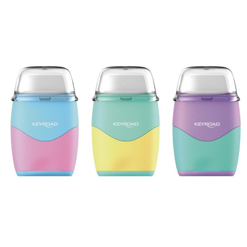 Temperówka plastikowa z gumką KEYROAD, pastel, podwójna, pudełko, mix kolorów