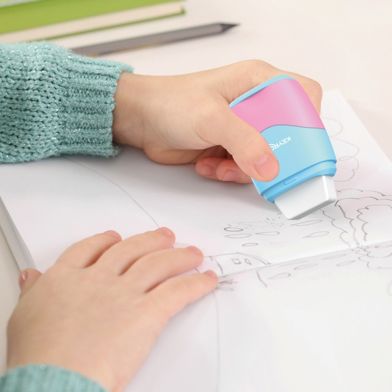 Temperówka plastikowa z gumką KEYROAD, pastel, podwójna, pudełko, mix kolorów