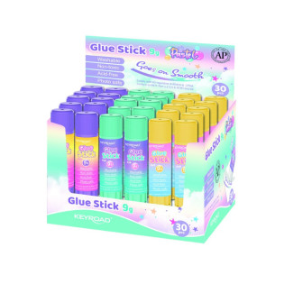Klej w sztyfcie KEYROAD Pastel, PVP, 9g, kolorowy, display