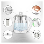 Czajnik elektryczny ADLER AD 1299, 1,5L, z regulacją temperatury i zaparzaczem, szklany, biały