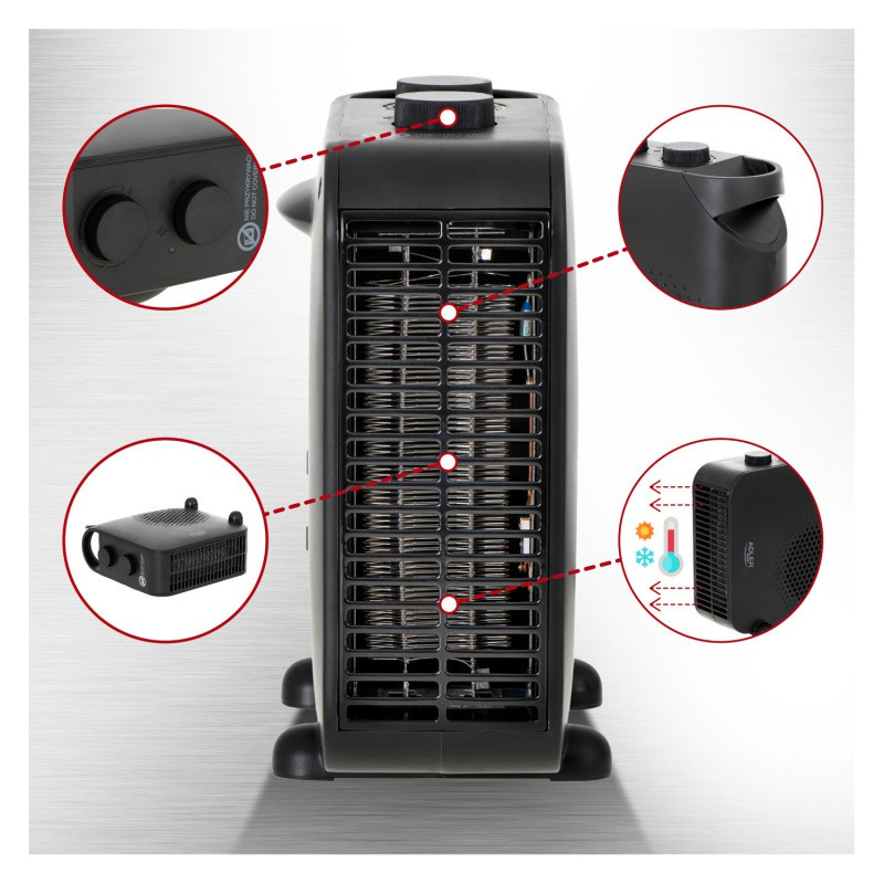 Termowentylator ADLER AD 7725b, z regulacją siły nadmuchu, czarny