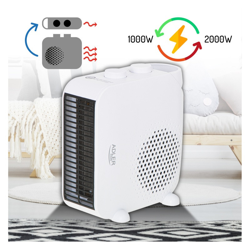 Termowentylator ADLER AD 7725w, z regulacją siły nadmuchu, biały