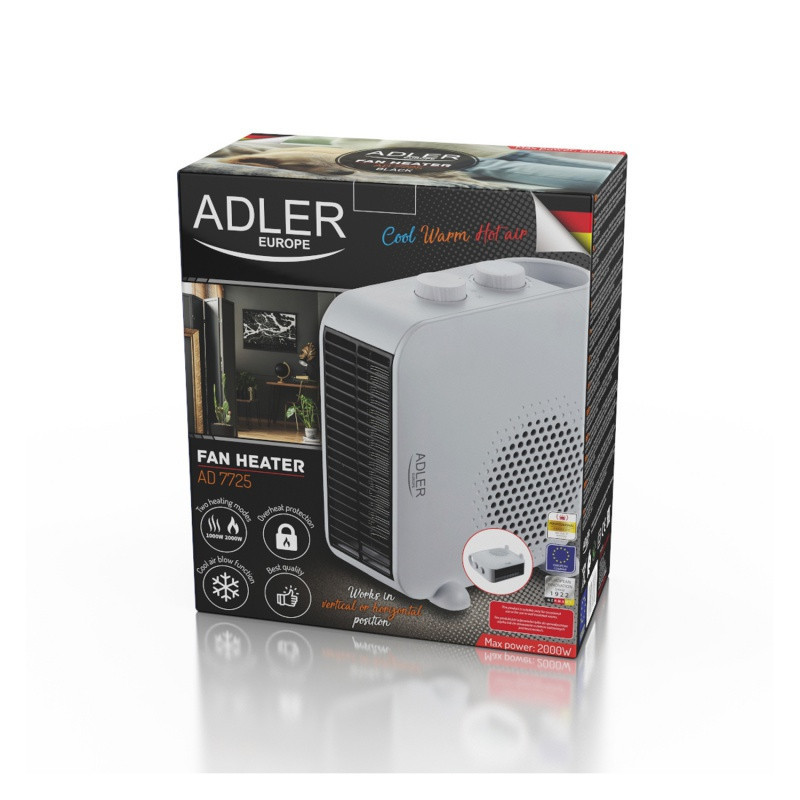 Termowentylator ADLER AD 7725w, z regulacją siły nadmuchu, biały
