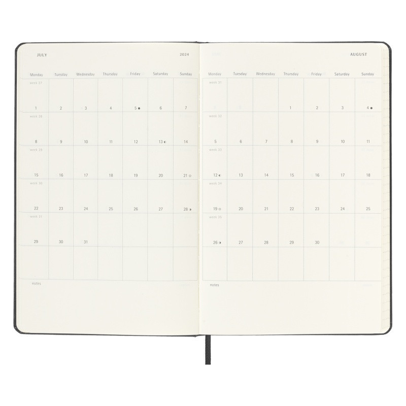 Kalendarz tygodniowy horyzontalny MOLESKINE 2023/24, 18M, L, twarda oprawa, czarny