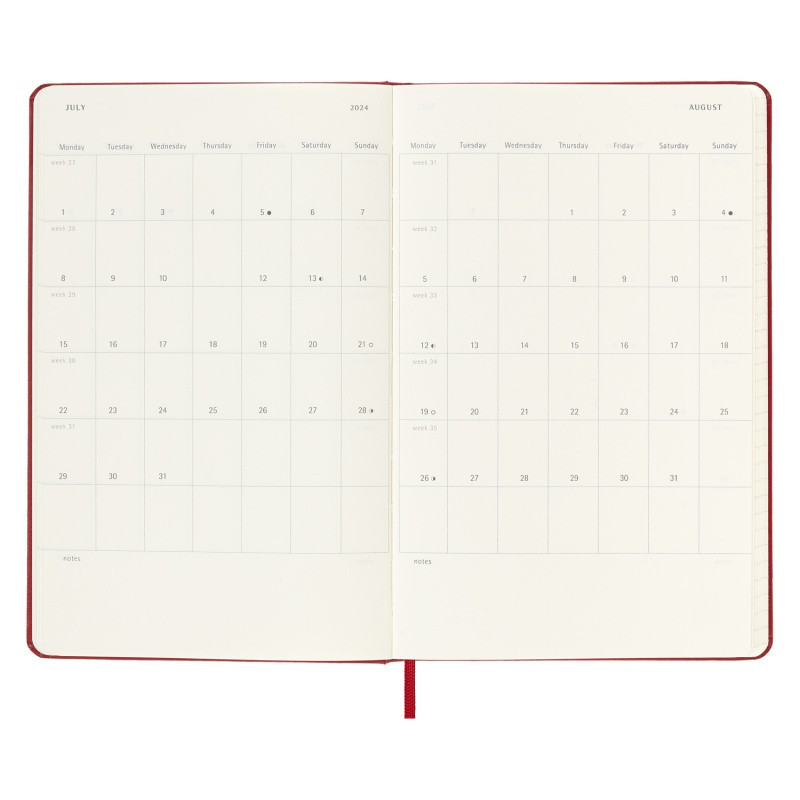 Kalendarz tygodniowy MOLESKINE 2023/24, 18M, L, twarda oprawa, scarlet red