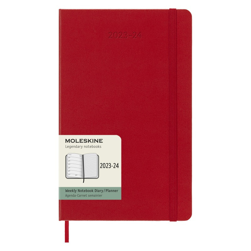 Kalendarz tygodniowy MOLESKINE 2023/24, 18M, L, twarda oprawa, scarlet red