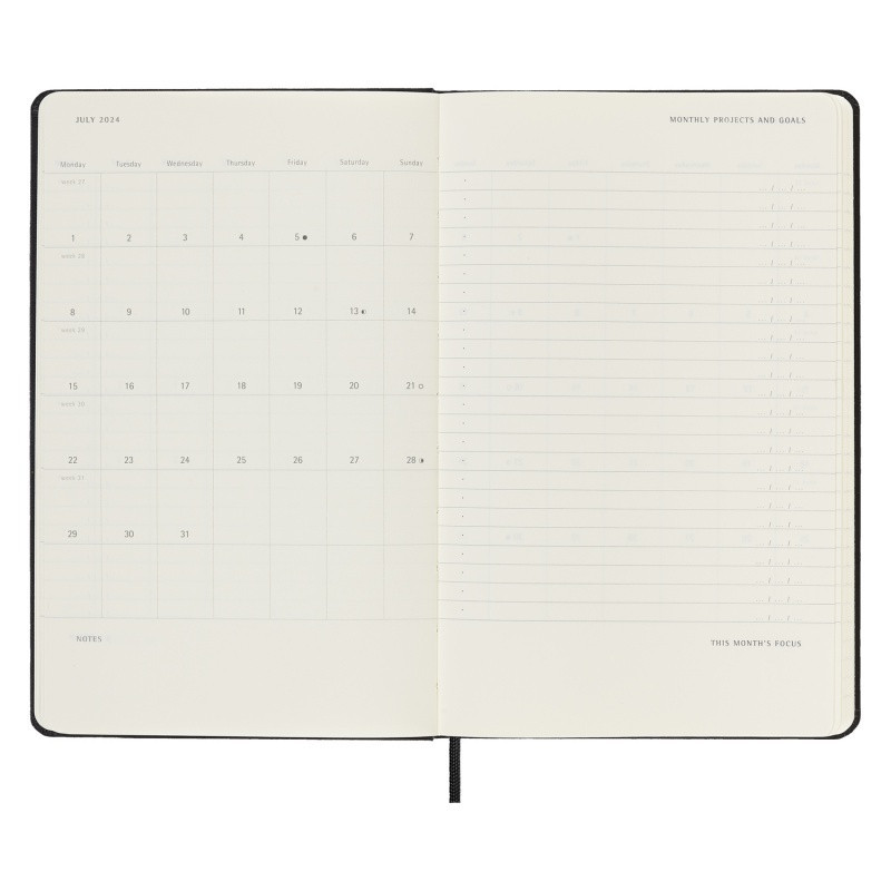 Kalendarz tygodniowy vertykalny MOLESKINE PRO 2024, 12M, L, twarda oprawa, czarny