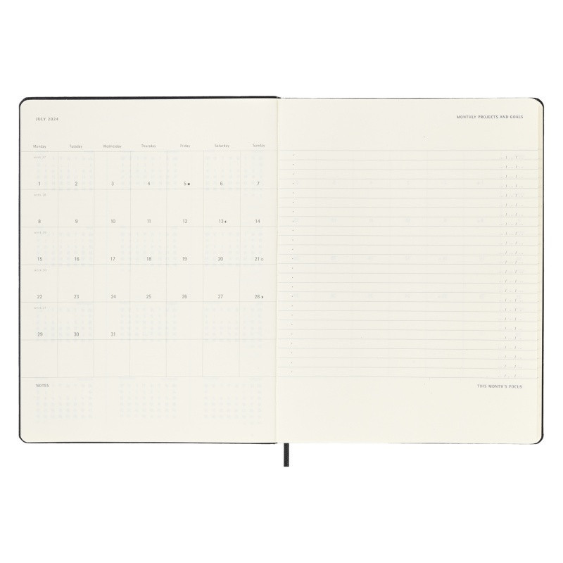 Kalendarz tygodniowy vertykalny MOLESKINE PRO 2024, 12M, XL, twarda oprawa, czarny