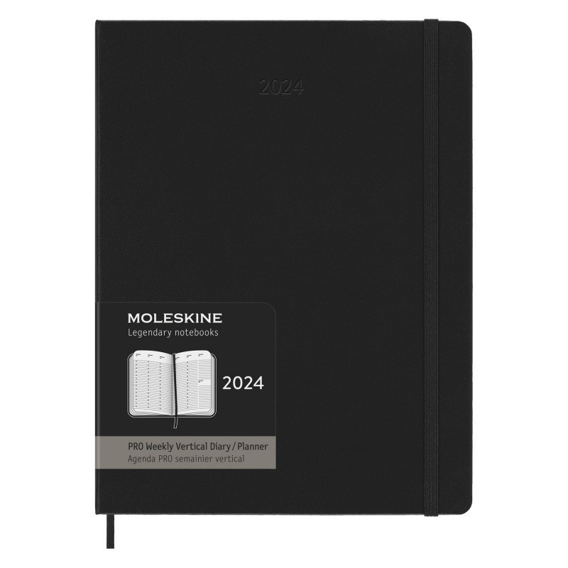 Kalendarz tygodniowy vertykalny MOLESKINE PRO 2024, 12M, XL, twarda oprawa, czarny