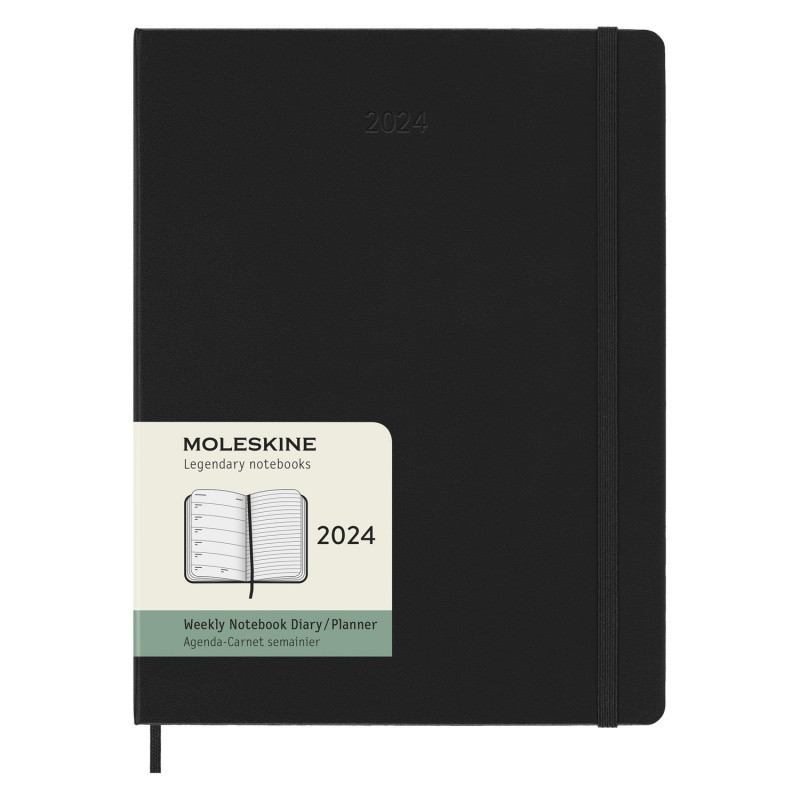 Kalendarz tygodniowy MOLESKINE 2024, 12M, XL, twarda oprawa, czarny