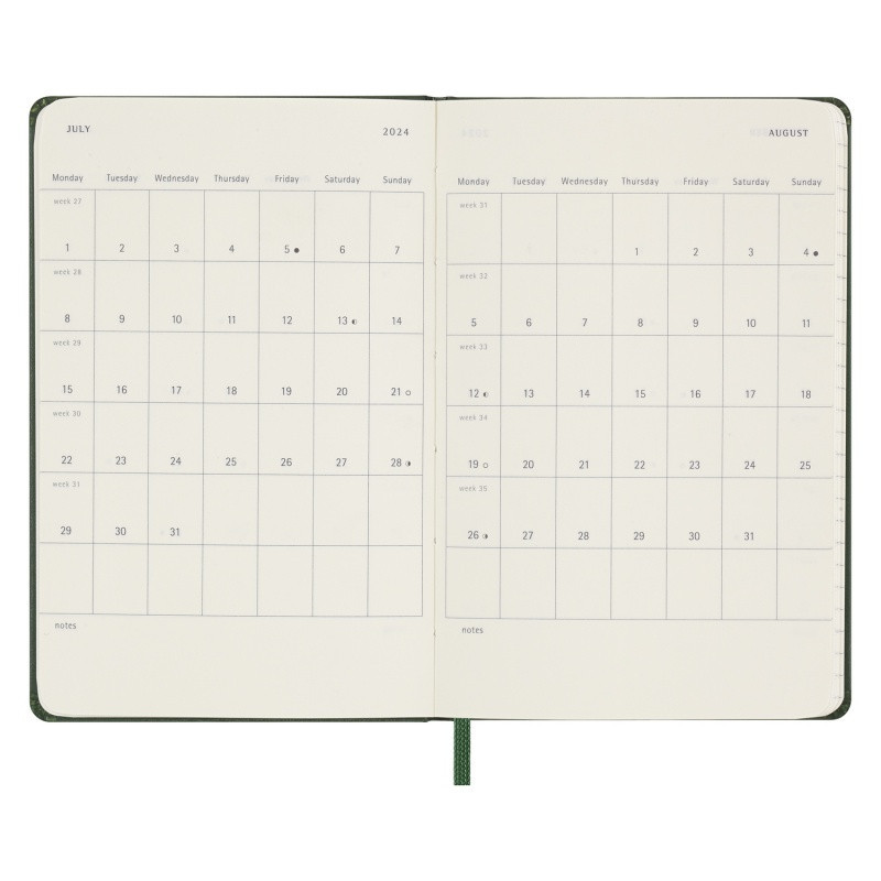 Kalendarz dzienny MOLESKINE 2024, 12M, P, twarda oprawa, myrtle green