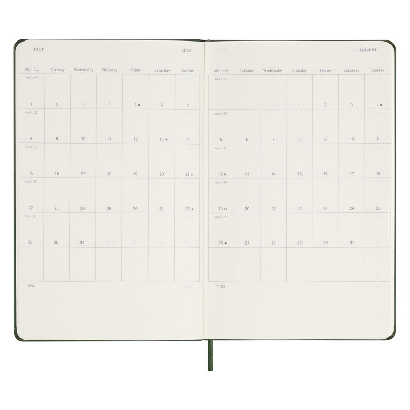 Kalendarz dzienny MOLESKINE 2024, 12M, L, twarda oprawa, myrtle green