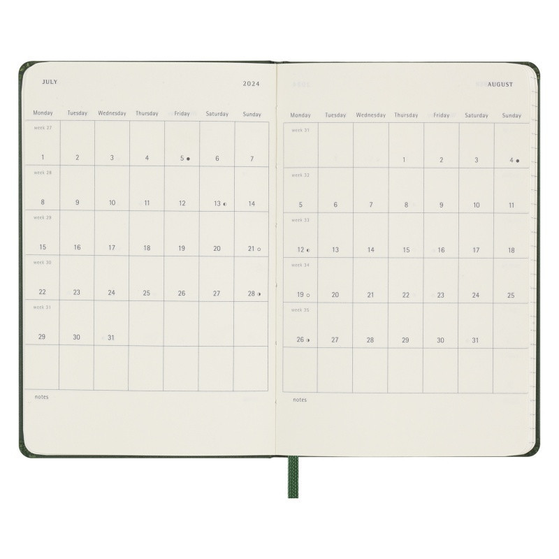 Kalendarz tygodniowy MOLESKINE 2024, 12M, P, twarda oprawa, myrtle green