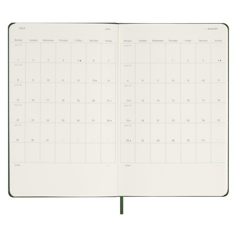 Kalendarz tygodniowy MOLESKINE 2024, 12M, L, twarda oprawa, myrtle green