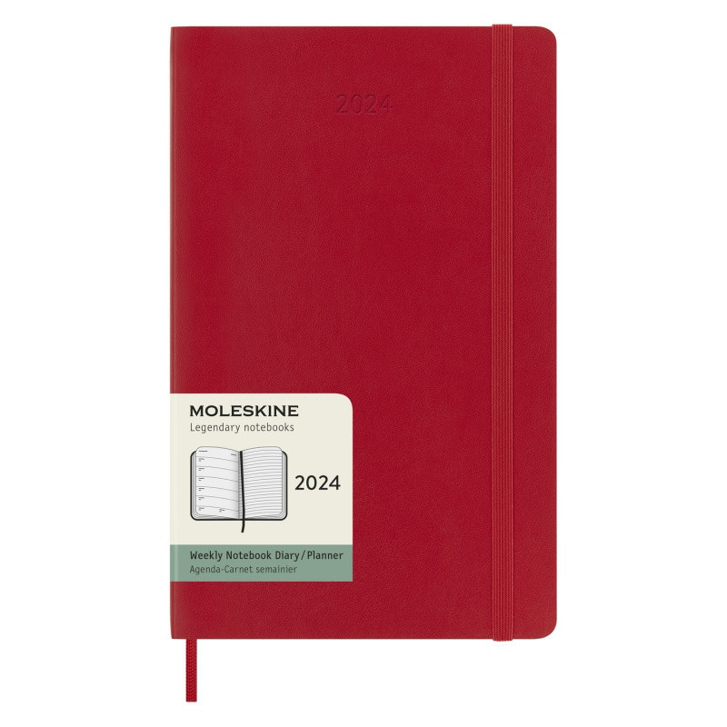 Kalendarz tygodniowy MOLESKINE 2024, 12M, L, miękka oprawa, scarlet red