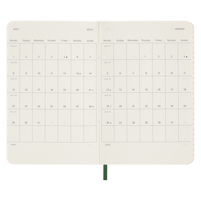 Kalendarz dzienny MOLESKINE 2024, 12M, P, miękka oprawa, myrtle green