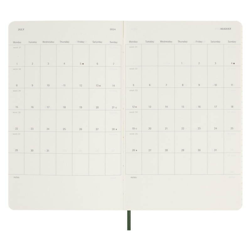 Kalendarz dzienny MOLESKINE 2024, 12M, L, miękka oprawa, myrtle green