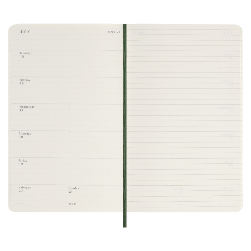 Kalendarz tygodniowy MOLESKINE 2024, 12M, L, miękka oprawa, myrtle green
