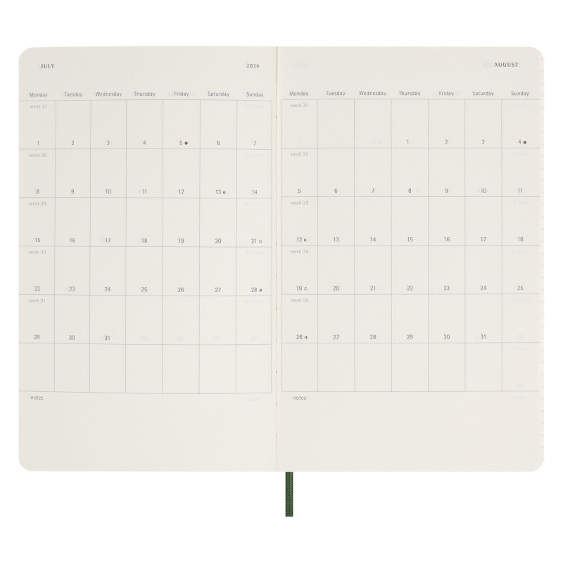 Kalendarz tygodniowy MOLESKINE 2024, 12M, L, miękka oprawa, myrtle green