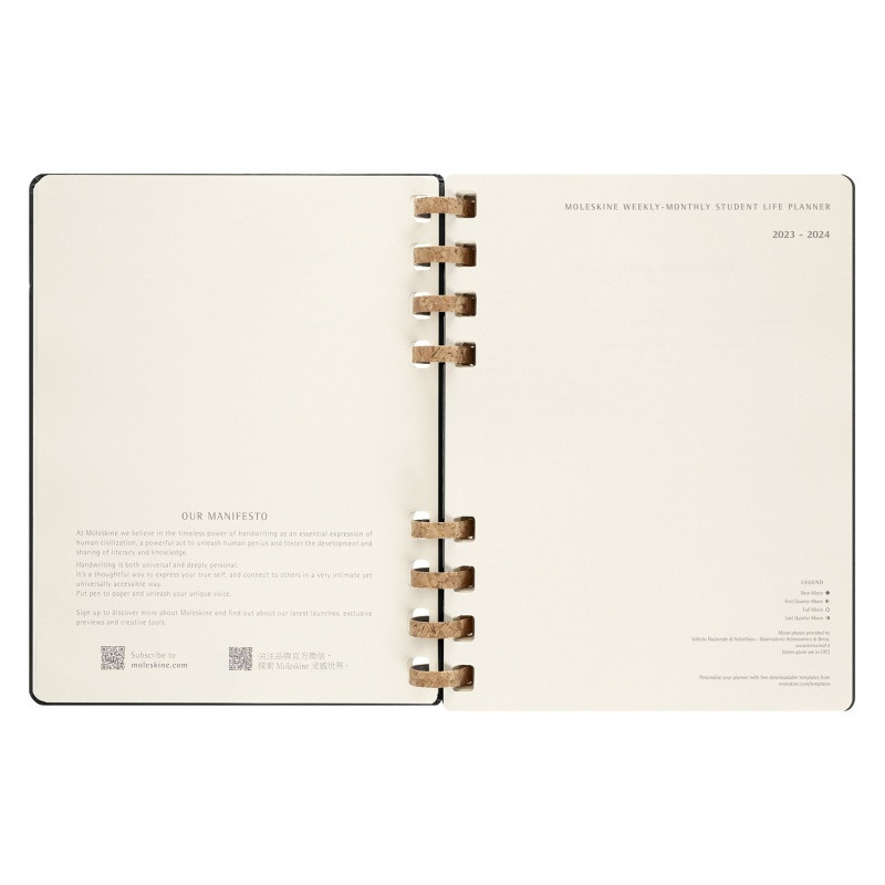 Kalendarz akademicki na spirali MOLESKINE lip 23 - cze 2024, XL, twarda oprawa, czarny