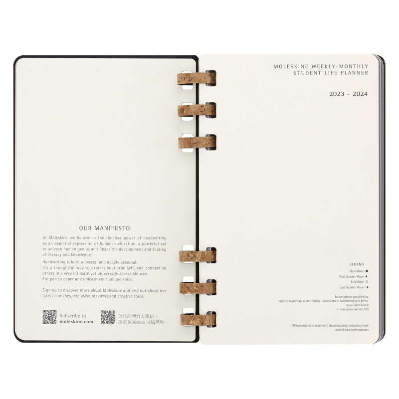Kalendarz akademicki na spirali MOLESKINE lip 23 - cze 2024, L, twarda oprawa, czarny
