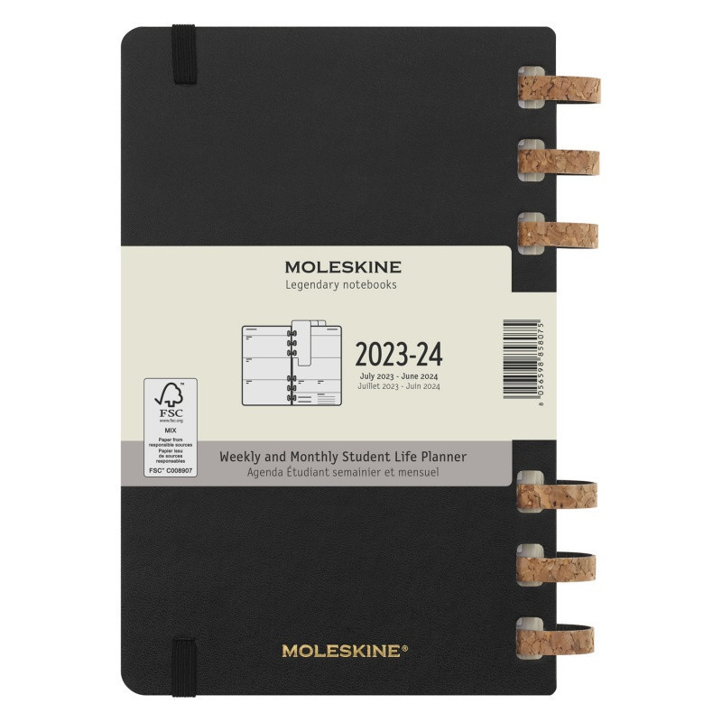 Kalendarz akademicki na spirali MOLESKINE lip 23 - cze 2024, L, twarda oprawa, czarny