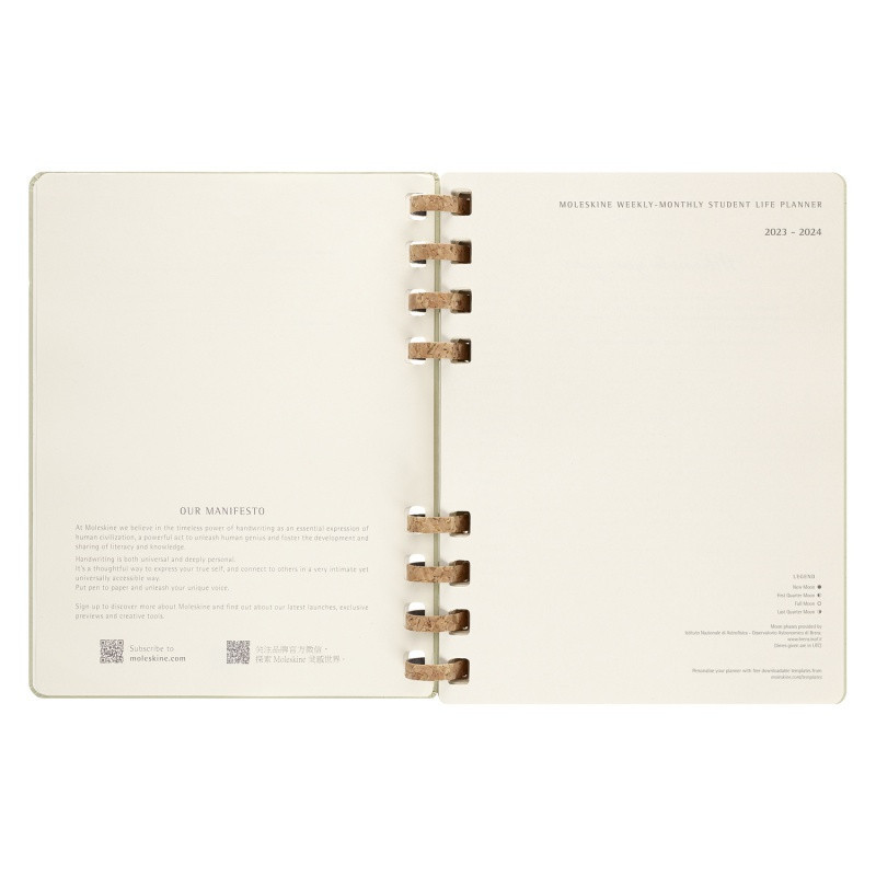 Kalendarz akademicki na spirali MOLESKINE lip 23 - cze 24, XL, twarda oprawa, crush kiwi