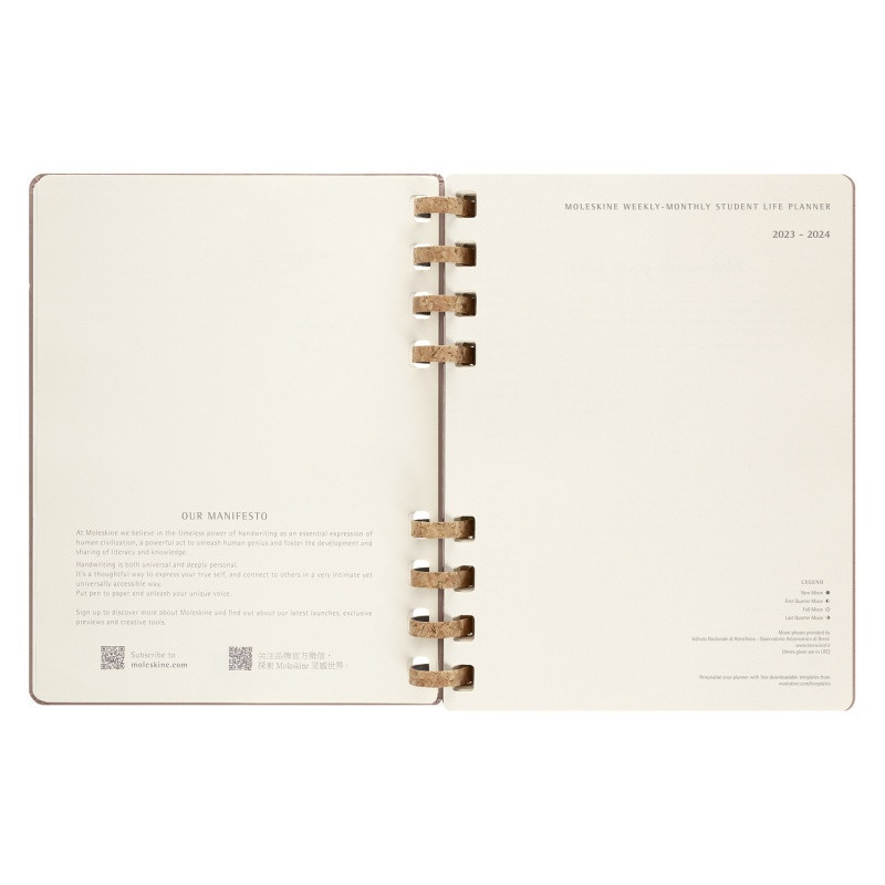 Kalendarz akademicki na spirali MOLESKINE lip 23 - cze 24, XL, twarda oprawa, crush almond