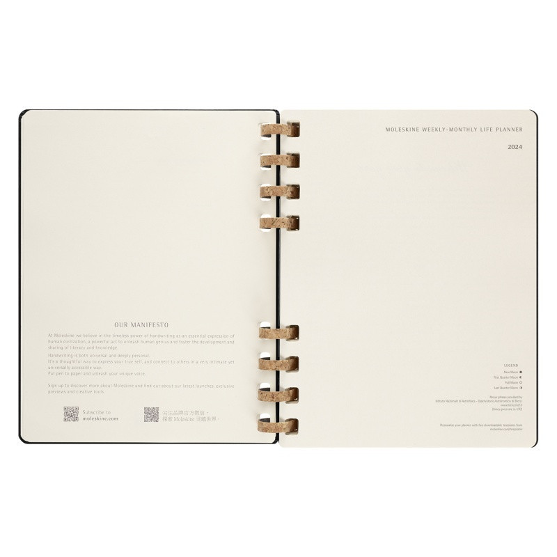 Kalendarz tygodniowy/miesięczny na spirali MOLESKINE 2024, 12M, XL, twarda oprawa, czarny