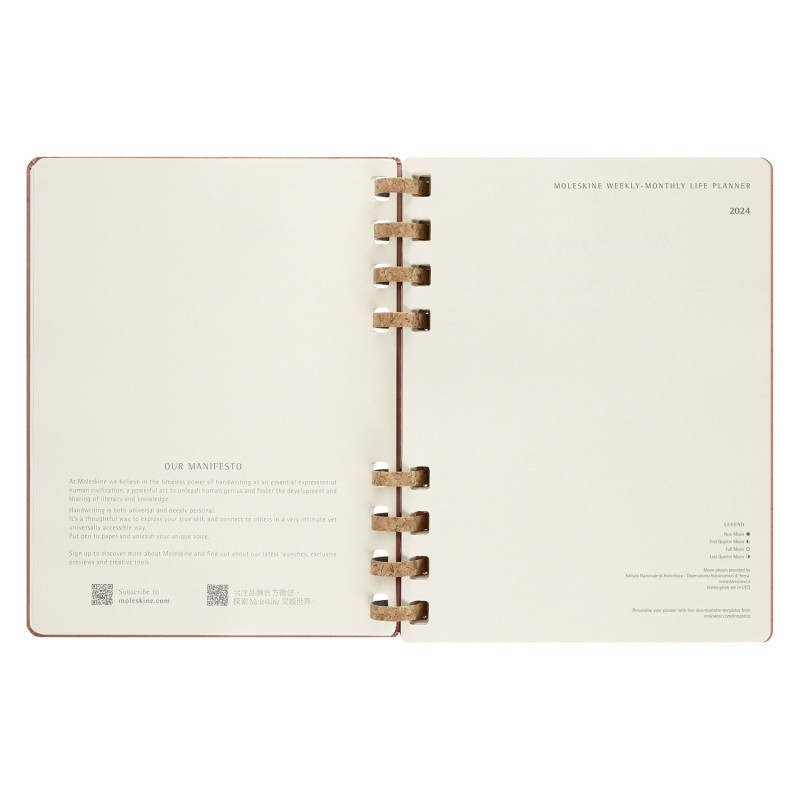 Kalendarz tygodniowy/miesięczny na spirali MOLESKINE 2024, 12M, XL, twarda oprawa, crush almond