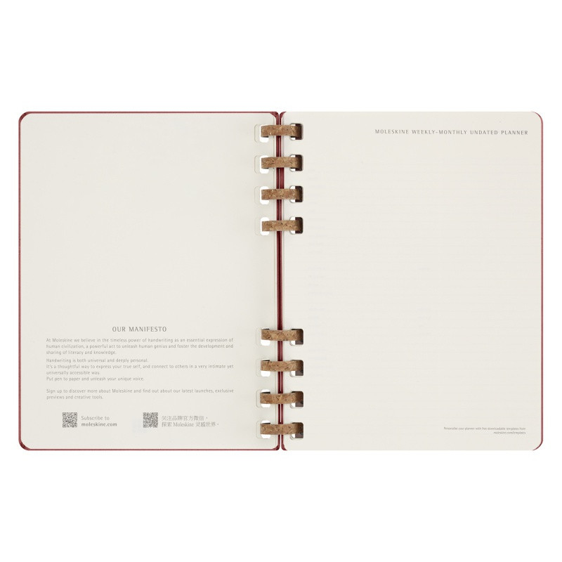 Kalendarz na spirali MOLESKINE, bez dat, XL, twarda oprawa, crush cherry