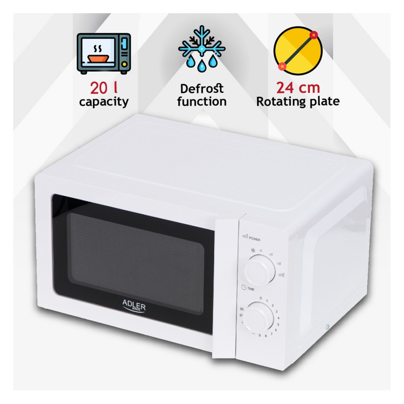 Kuchenka mikrofalowa ADLER AD 6205, 20L, biała