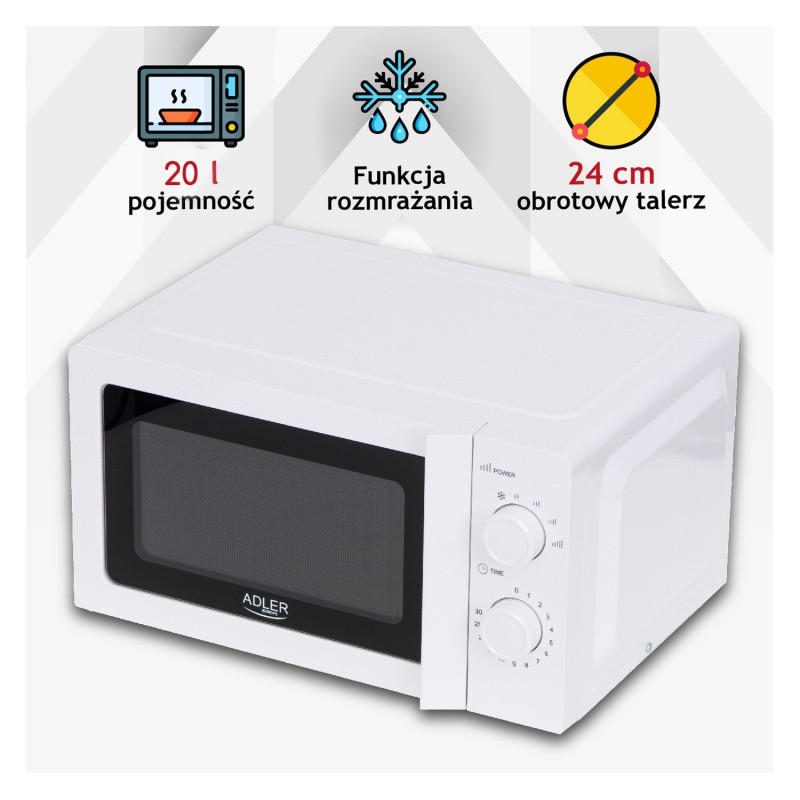 Kuchenka mikrofalowa ADLER AD 6205, 20L, biała