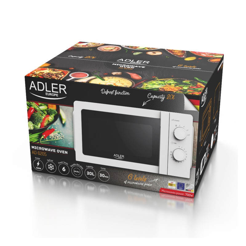 Kuchenka mikrofalowa ADLER AD 6205, 20L, biała