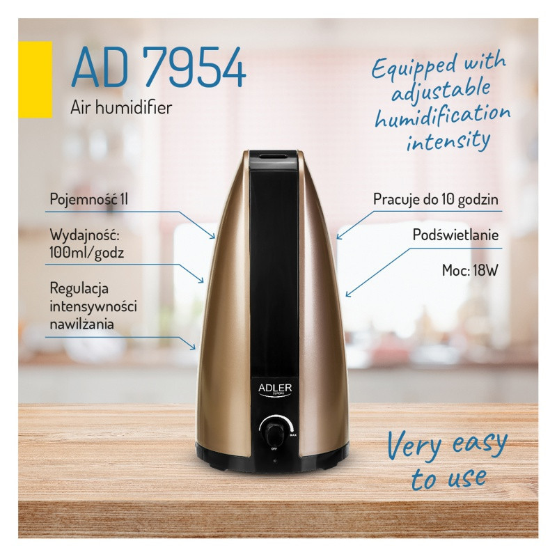 Nawilżacz powietrza ADLER AD 7954, 1L, złoto brązowy