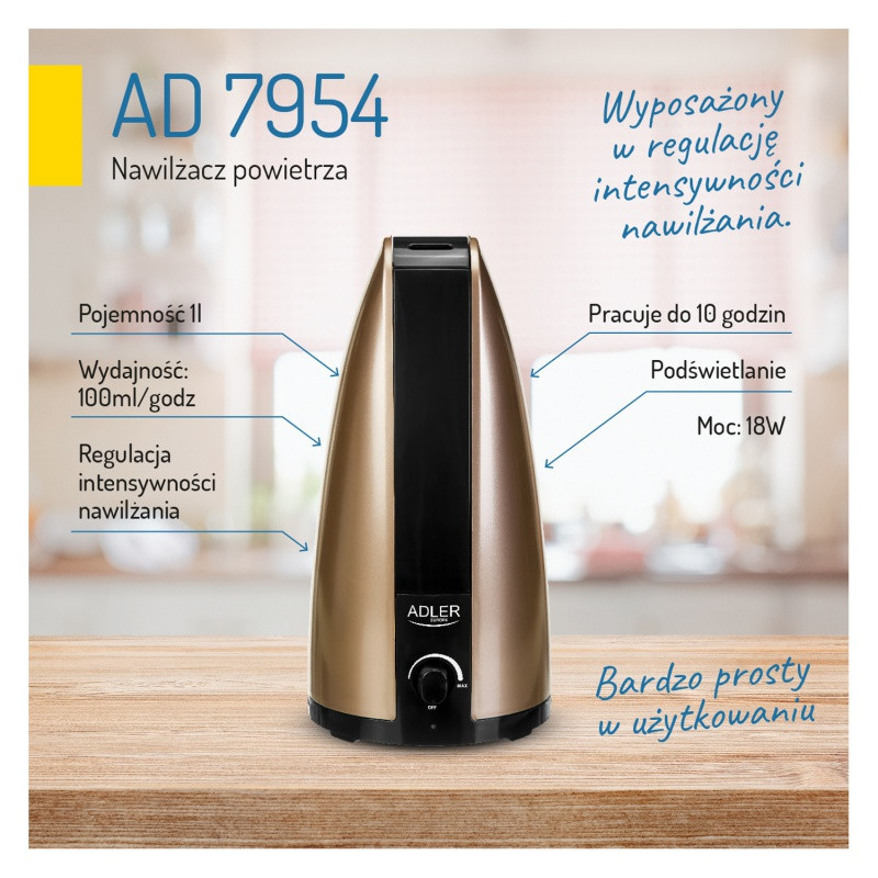 Nawilżacz powietrza ADLER AD 7954, 1L, złoto brązowy