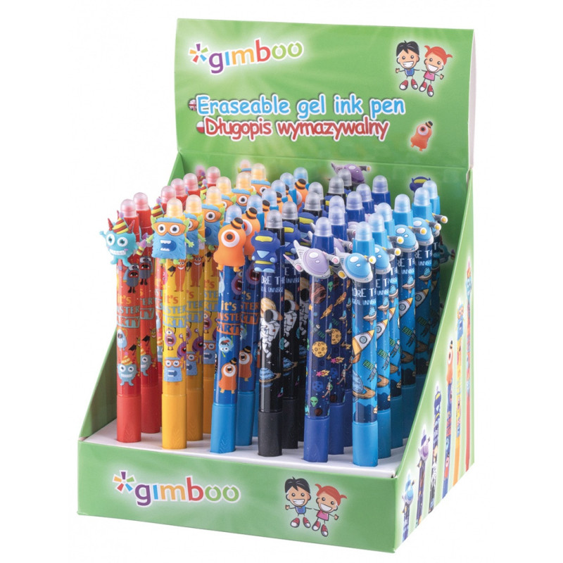 Długopis wymazywalny dla dzieci GIMBOO, automatyczny, kosmos/potworki, pakowany w displayu, mix kolorów/wzorów
