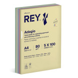 Papier ksero REY ADAGIO, A4, 80gsm, mix kolorów pastel, *RYADA080X905 R200, 5x100 ark.