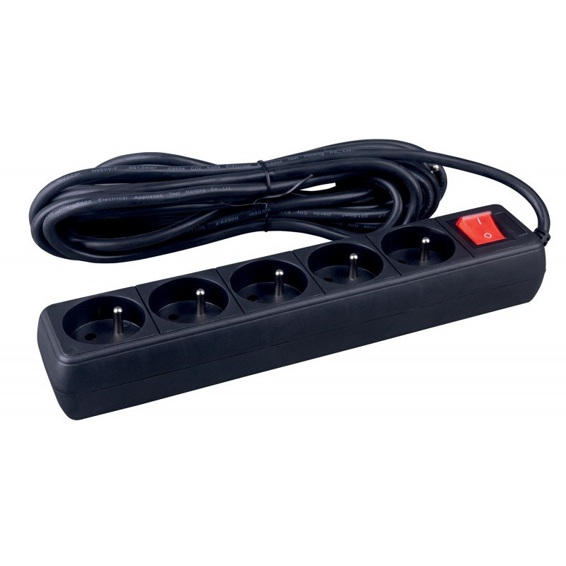 Przedłużacz OFFICE PRODUCTS, 5 gniazd, 3m, z uziemieniem i wyłącznikiem, czarny