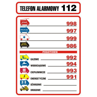 Znak TDC, Tabliczka telefonów alarmowych