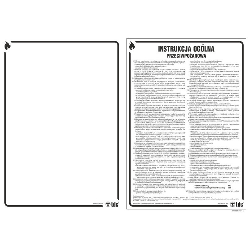 Znak TDC, Instrukcja ogólna przeciwpożarowa
